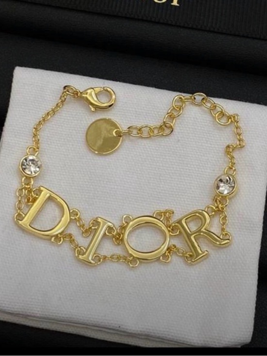 Dior Jewelry - Dior Gold Logo Letter Bracelet with Clear Crystals